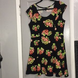 Black floral skater skirt dress